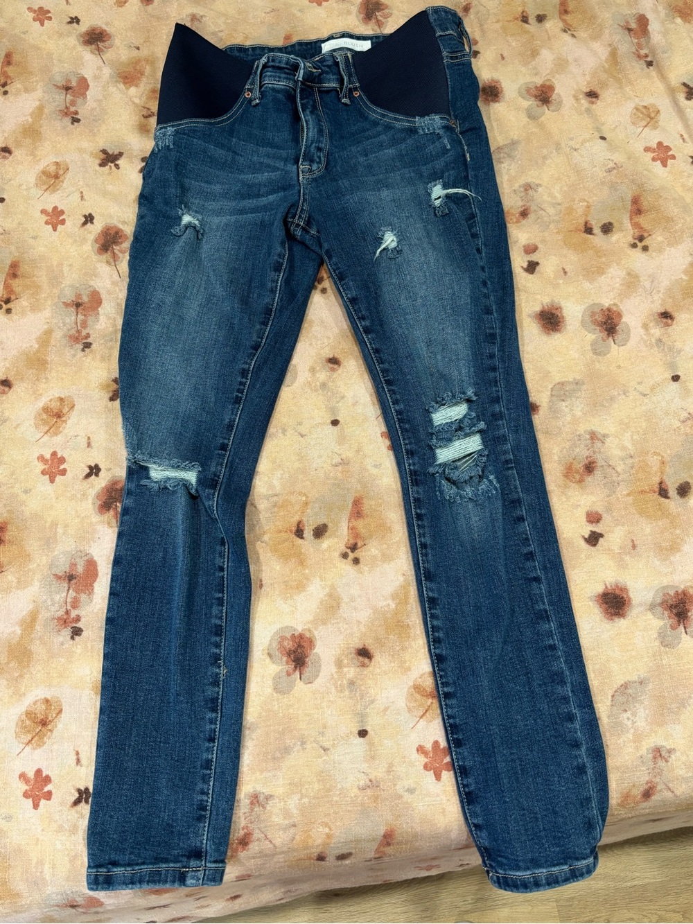 Pinkblush Dark Blue Distressed Maternity Skinny Jeans